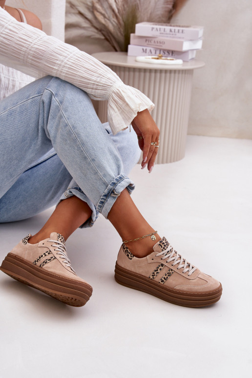 Zazoo N1068S4 À modalo de tênis de camurça com uma plataforma com padrões de pele de leopardo cor rosa Zazoo N1068S4 À modalo de tênis de camurça com uma plataforma com padrões de pele de leopardo cor rosa