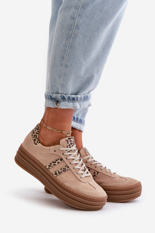 Zazoo N1068S4 À modalo de tênis de camurça com uma plataforma com padrões de pele de leopardo cor rosa Zazoo N1068S4 À modalo de tênis de camurça com uma plataforma com padrões de pele de leopardo cor rosa