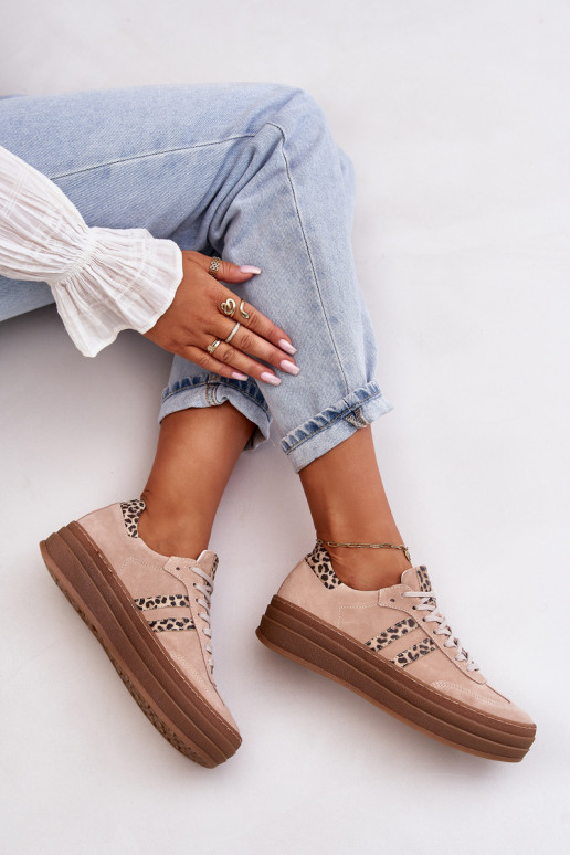 Zazoo N1068S4 À modalo de tênis de camurça com uma plataforma com padrões de pele de leopardo cor rosa Zazoo N1068S4 À modalo de tênis de camurça com uma plataforma com padrões de pele de leopardo cor rosa