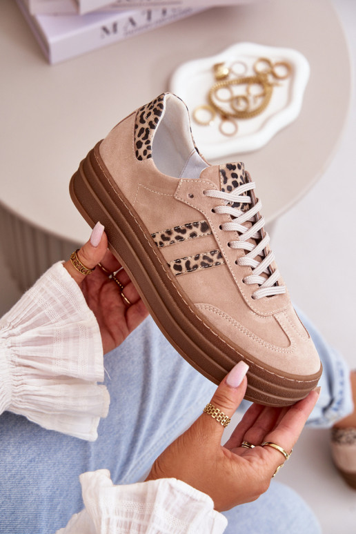 Zazoo N1068S4 À modalo de tênis de camurça com uma plataforma com padrões de pele de leopardo cor rosa Zazoo N1068S4 À modalo de tênis de camurça com uma plataforma com padrões de pele de leopardo cor rosa