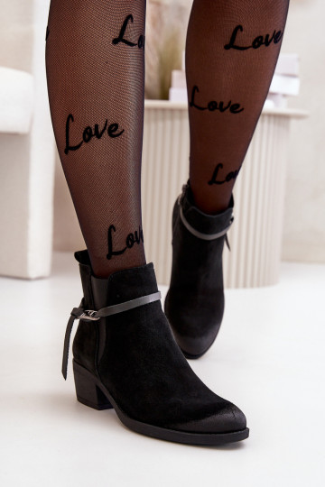 Zazoo 60478 Sapatos de camurça com salto aquecimento Preso Casal o castelo cor preta 2