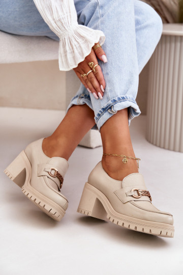 Zazoo 20175 sapato Feminino com salto couro natural cor de marfim