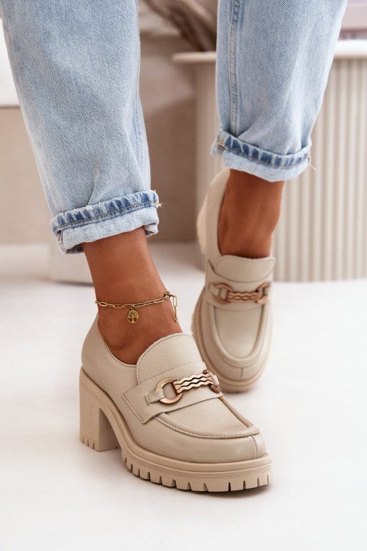 Zazoo 20175 sapato Feminino com salto couro natural cor de marfim Zazoo 20175 sapato Feminino com salto couro natural cor de marfim