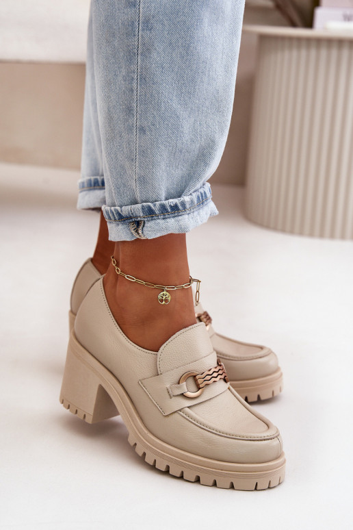 Zazoo 20175 sapato Feminino com salto couro natural cor de marfim Zazoo 20175 sapato Feminino com salto couro natural cor de marfim