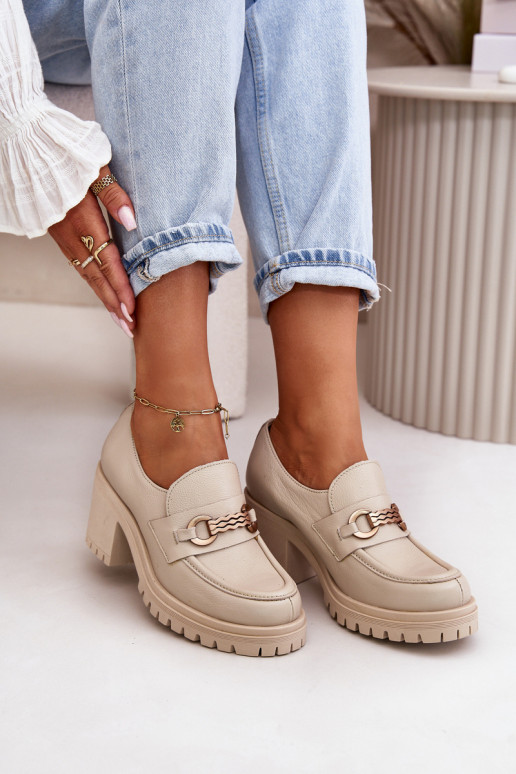 Zazoo 20175 sapato Feminino com salto couro natural cor de marfim Zazoo 20175 sapato Feminino com salto couro natural cor de marfim