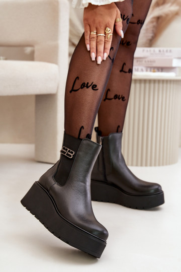 Zazoo 60498 Botas femininas Botas Chelsea com uma plataforma I Koturnie cor preta