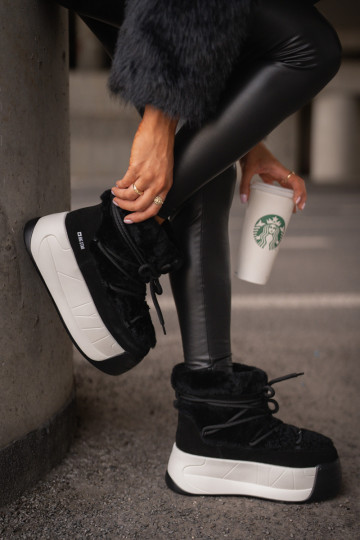 Pele Botas de neve Feminino Em uma sola grossa com um casaco de pele Big Star OO274A206 cor preta