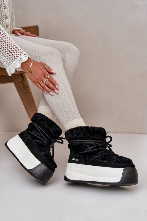 Pele Botas de neve Feminino Em uma sola grossa com um casaco de pele Big Star OO274A206 cor preta Pele Botas de neve Feminino Em uma sola grossa com um casaco de pele Big Star OO274A206 cor preta