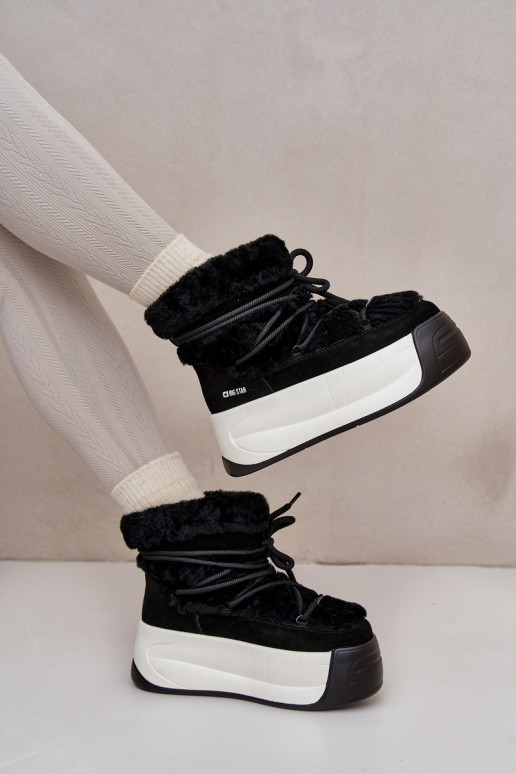 Pele Botas de neve Feminino Em uma sola grossa com um casaco de pele Big Star OO274A206 cor preta Pele Botas de neve Feminino Em uma sola grossa com um casaco de pele Big Star OO274A206 cor preta