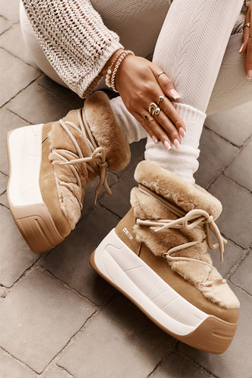 Pele Botas de neve Feminino Em uma sola grossa com um casaco de pele Big Star OO274A207 cor marrom Pele Botas de neve Feminino Em uma sola grossa com um casaco de pele Big Star OO274A207 cor marrom