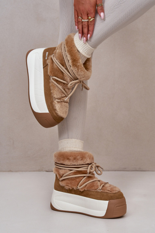 Pele Botas de neve Feminino Em uma sola grossa com um casaco de pele Big Star OO274A207 cor marrom Pele Botas de neve Feminino Em uma sola grossa com um casaco de pele Big Star OO274A207 cor marrom