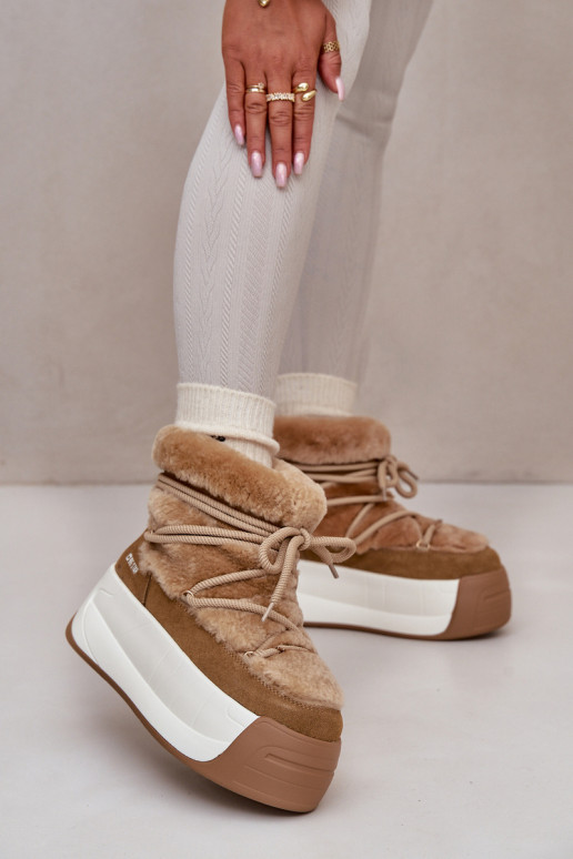 Pele Botas de neve Feminino Em uma sola grossa com um casaco de pele Big Star OO274A207 cor marrom Pele Botas de neve Feminino Em uma sola grossa com um casaco de pele Big Star OO274A207 cor marrom