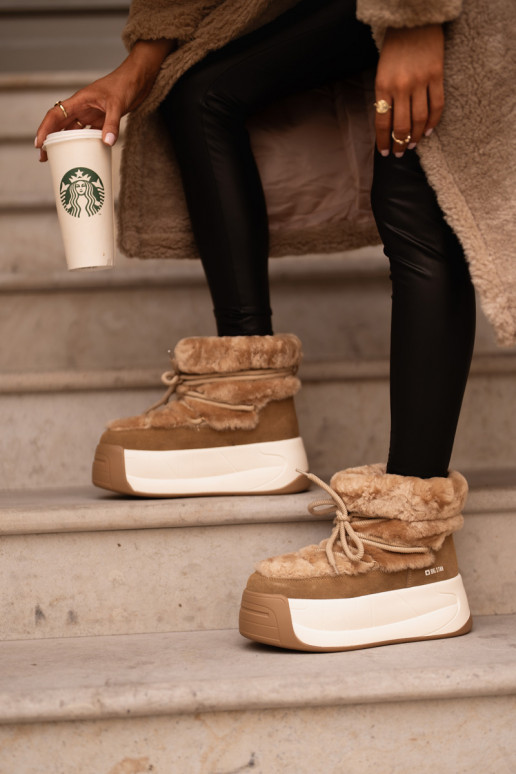 Pele Botas de neve Feminino Em uma sola grossa com um casaco de pele Big Star OO274A207 cor marrom Pele Botas de neve Feminino Em uma sola grossa com um casaco de pele Big Star OO274A207 cor marrom