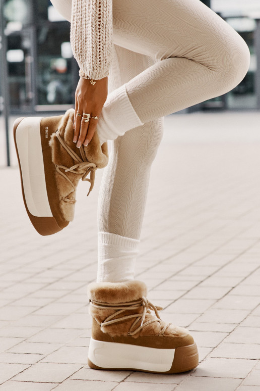 Pele Botas de neve Feminino Em uma sola grossa com um casaco de pele Big Star OO274A207 cor marrom Pele Botas de neve Feminino Em uma sola grossa com um casaco de pele Big Star OO274A207 cor marrom