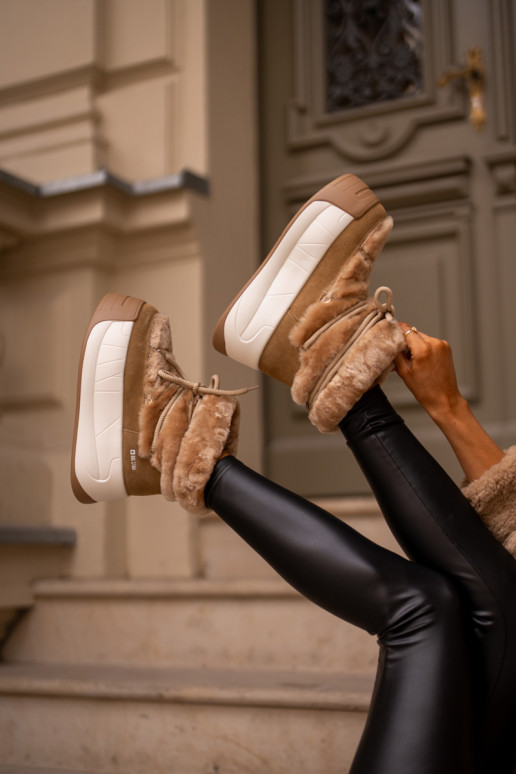 Pele Botas de neve Feminino Em uma sola grossa com um casaco de pele Big Star OO274A207 cor marrom Pele Botas de neve Feminino Em uma sola grossa com um casaco de pele Big Star OO274A207 cor marrom