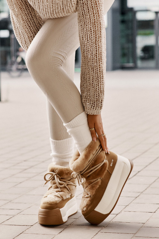 Pele Botas de neve Feminino Em uma sola grossa com um casaco de pele Big Star OO274A207 cor marrom Pele Botas de neve Feminino Em uma sola grossa com um casaco de pele Big Star OO274A207 cor marrom