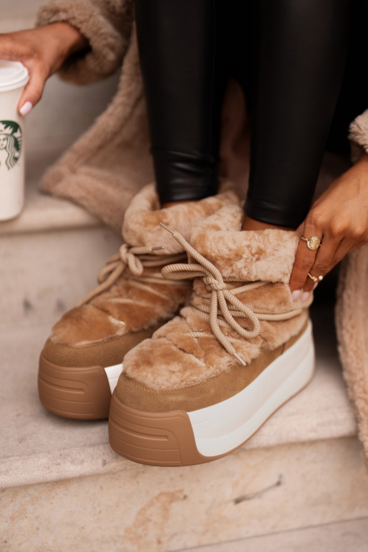 Pele Botas de neve Feminino Em uma sola grossa com um casaco de pele Big Star OO274A207 cor marrom Pele Botas de neve Feminino Em uma sola grossa com um casaco de pele Big Star OO274A207 cor marrom