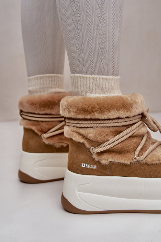 Pele Botas de neve Feminino Em uma sola grossa com um casaco de pele Big Star OO274A207 cor marrom Pele Botas de neve Feminino Em uma sola grossa com um casaco de pele Big Star OO274A207 cor marrom