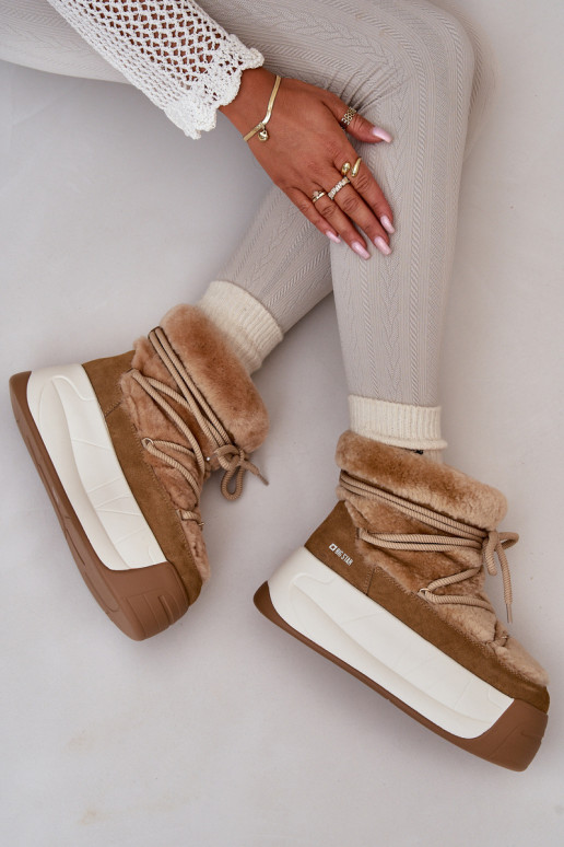 Pele Botas de neve Feminino Em uma sola grossa com um casaco de pele Big Star OO274A207 cor marrom Pele Botas de neve Feminino Em uma sola grossa com um casaco de pele Big Star OO274A207 cor marrom