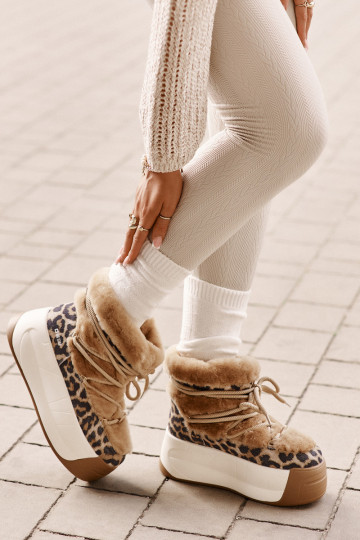 Botas femininas de couro para neve com sola grossa, pelúcia e estampa de leopardo Big Star OO274A208 na cor marrom 2