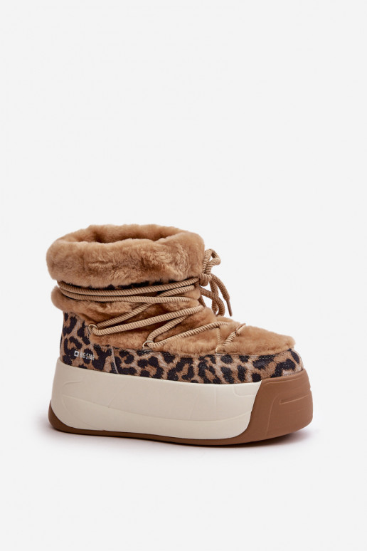 Pele Botas de neve Feminino Em uma sola grossa com um casaco de pele com padrões de pele de leopardo Big Star OO274A208 cor marr