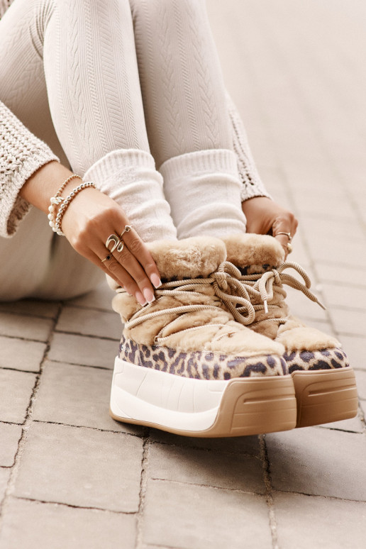 Pele Botas de neve Feminino Em uma sola grossa com um casaco de pele com padrões de pele de leopardo Big Star OO274A208 cor marr