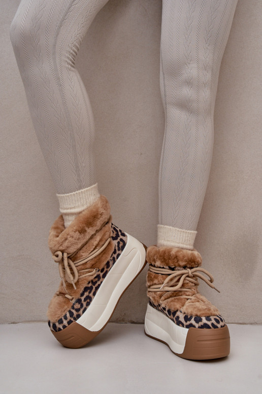 Pele Botas de neve Feminino Em uma sola grossa com um casaco de pele com padrões de pele de leopardo Big Star OO274A208 cor marr