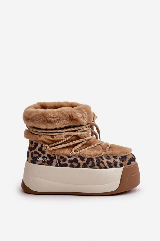 Pele Botas de neve Feminino Em uma sola grossa com um casaco de pele com padrões de pele de leopardo Big Star OO274A208 cor marr
