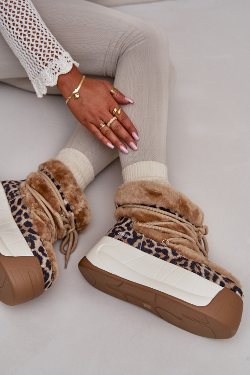 Pele Botas de neve Feminino Em uma sola grossa com um casaco de pele com padrões de pele de leopardo Big Star OO274A208 cor marr