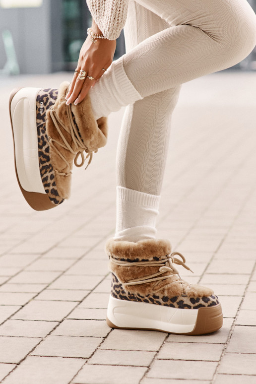 Pele Botas de neve Feminino Em uma sola grossa com um casaco de pele com padrões de pele de leopardo Big Star OO274A208 cor marr