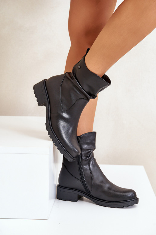 Pele Botas femininas aquecimento Com babados cor preta Vinceza 66714