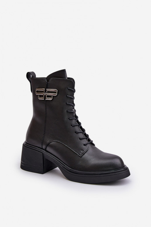 Botas femininas Em saltos enormes aquecimento Feito de couro natural cor preta Vinceza 66682