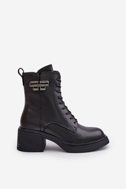 Botas femininas Em saltos enormes aquecimento Feito de couro natural cor preta Vinceza 66682