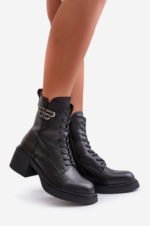 Botas femininas Em saltos enormes aquecimento Feito de couro natural cor preta Vinceza 66682