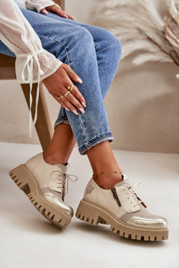 sapato Feminino Feito de couro natural bege Tem que serciejka 06177-04