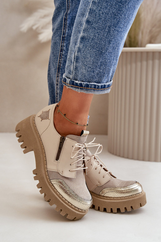 sapato Feminino Feito de couro natural bege Tem que serciejka 06177-04 sapato Feminino Feito de couro natural bege Tem que serciejka 06177-04