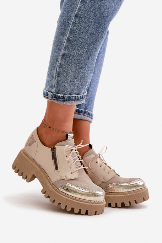 sapato Feminino Feito de couro natural bege Tem que serciejka 06177-04 sapato Feminino Feito de couro natural bege Tem que serciejka 06177-04