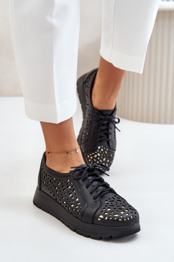 Zazoo 2973 Pele sapato com uma plataforma com elementos abertos cor preta