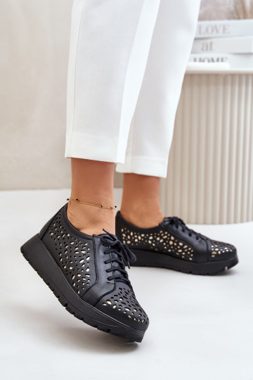 Zazoo 2973 Pele sapato com uma plataforma com elementos abertos cor preta 2