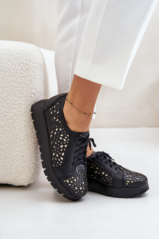 Zazoo 2973 Pele sapato com uma plataforma com elementos abertos cor preta Zazoo 2973 Pele sapato com uma plataforma com elementos abertos cor preta