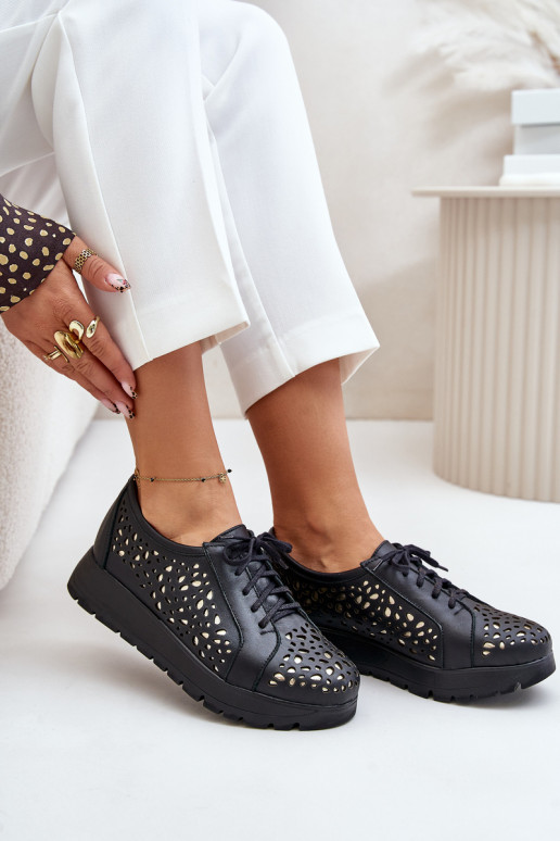 Zazoo 2973 Pele sapato com uma plataforma com elementos abertos cor preta Zazoo 2973 Pele sapato com uma plataforma com elementos abertos cor preta