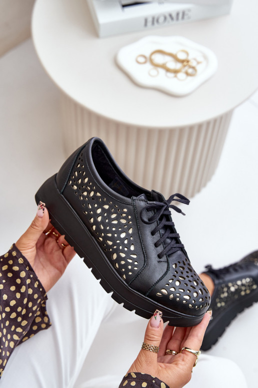 Zazoo 2973 Pele sapato com uma plataforma com elementos abertos cor preta Zazoo 2973 Pele sapato com uma plataforma com elementos abertos cor preta