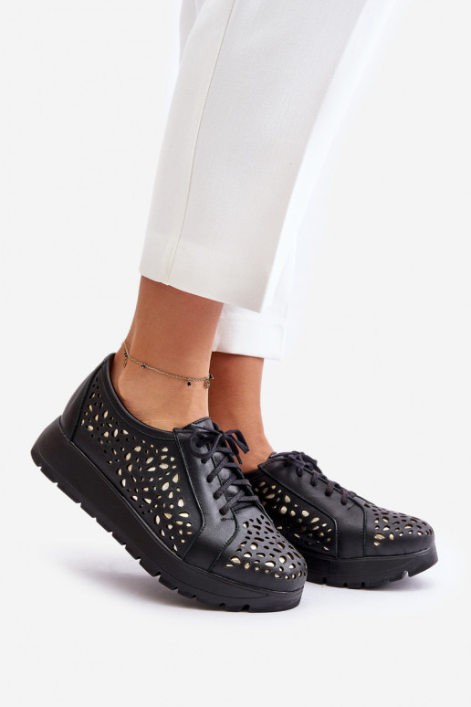 Zazoo 2973 Pele sapato com uma plataforma com elementos abertos cor preta Zazoo 2973 Pele sapato com uma plataforma com elementos abertos cor preta