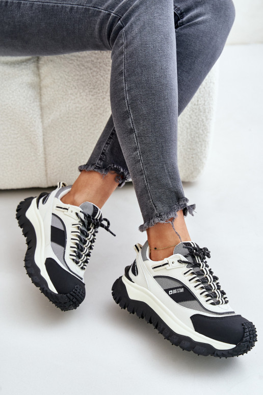 Pele À modalo de tênis Feminino com uma plataforma Big Star OO274A220 HI-POLY SYSTEM Branco-cor preta Pele À modalo de tênis Feminino com uma plataforma Big Star OO274A220 HI-POLY SYSTEM Branco-cor preta