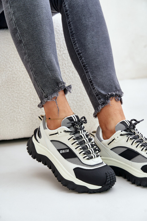 Pele À modalo de tênis Feminino com uma plataforma Big Star OO274A220 HI-POLY SYSTEM Branco-cor preta Pele À modalo de tênis Feminino com uma plataforma Big Star OO274A220 HI-POLY SYSTEM Branco-cor preta