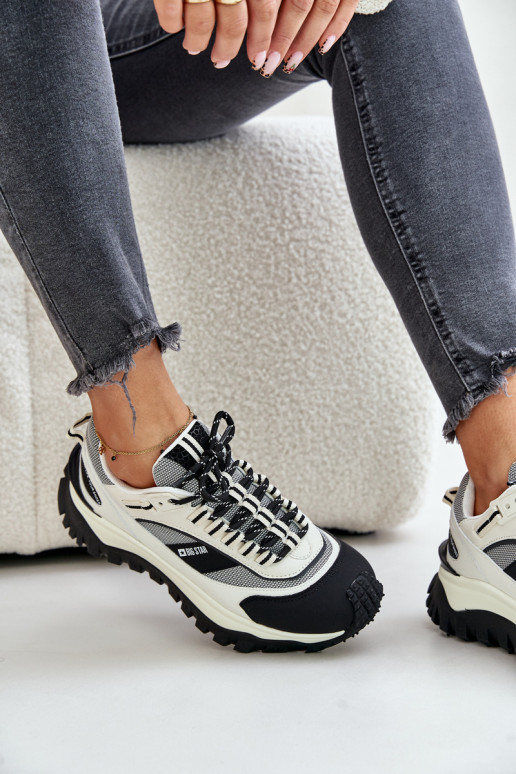 Pele À modalo de tênis Feminino com uma plataforma Big Star OO274A220 HI-POLY SYSTEM Branco-cor preta Pele À modalo de tênis Feminino com uma plataforma Big Star OO274A220 HI-POLY SYSTEM Branco-cor preta