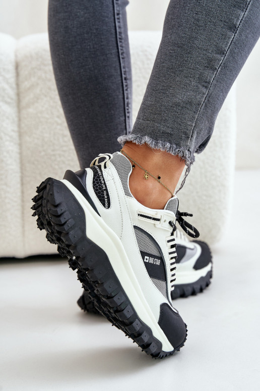 Pele À modalo de tênis Feminino com uma plataforma Big Star OO274A220 HI-POLY SYSTEM Branco-cor preta Pele À modalo de tênis Feminino com uma plataforma Big Star OO274A220 HI-POLY SYSTEM Branco-cor preta