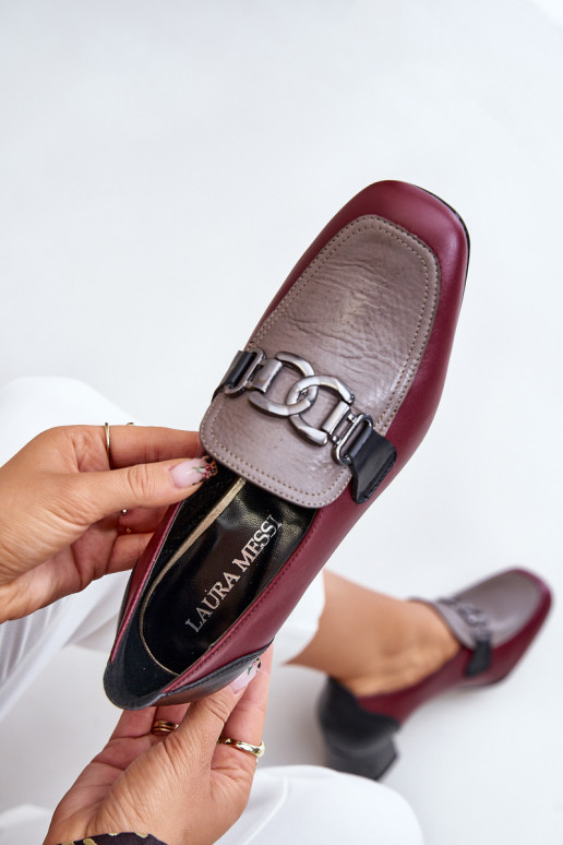 Pele Sapato com salto com detalhes dourados Laura Messi 2861 Borgonha Pele Sapato com salto com detalhes dourados Laura Messi 2861 Borgonha