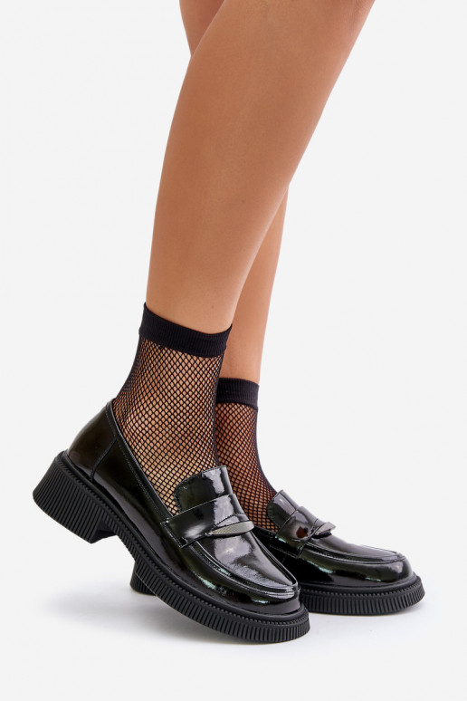 Mocassins lacados Mocassins Feminino com enfeites D&A LZ42-031 cor preta