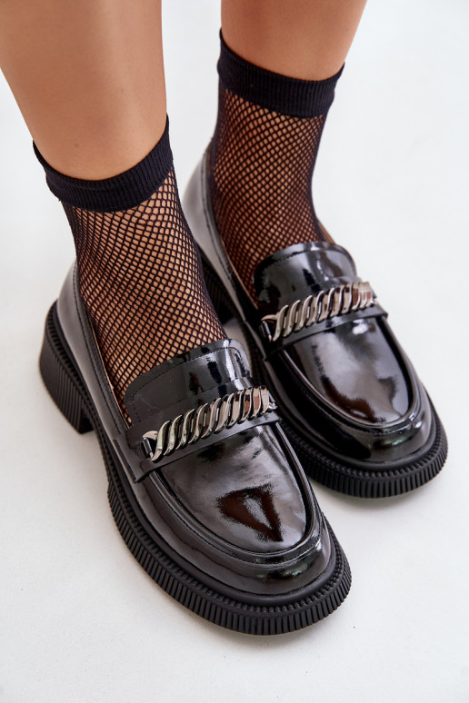 Feminino Mocassins lacados Mocassins com enfeites D&A LZ42-030 cor preta Feminino Mocassins lacados Mocassins com enfeites D&A LZ42-030 cor preta